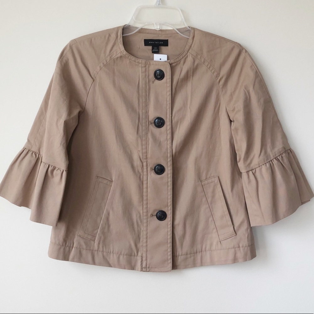 Ann Taylor Cropped Bell Sleeve Blazer Neutral Cotton Size XXS NWT